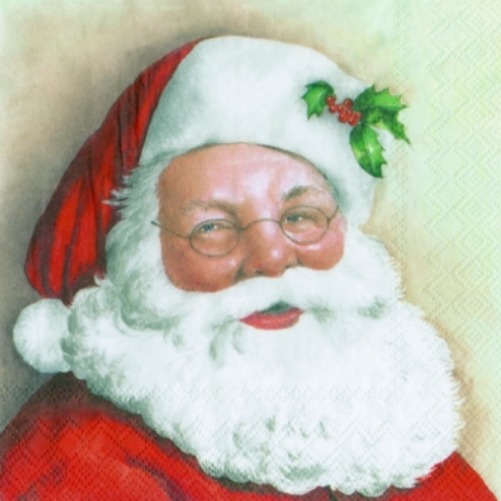 full packet x 20 3ply jolly Santa paper napkins lunch size by IHR featuring an illustration of a traditional jolly Santa