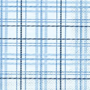 full packet x 20 3ply Scottish Checks Blue paper napkins lunch size by IHR featuring a tartan check design of various blue colours