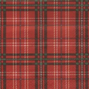full packet x 20 3ply Scottish Checks Blue paper napkins lunch size by IHR featuring a tartan check design oin red and green colours